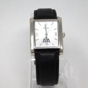 Bulova Men's Watch 96A29 Tank Silver Tone Black Leather Band American Airlines